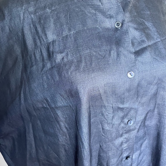 Eileen Fisher Washed Silk Tussah Mandarin Collar Navy Blue Shirtdress - Size XS - Picture 4 of 9